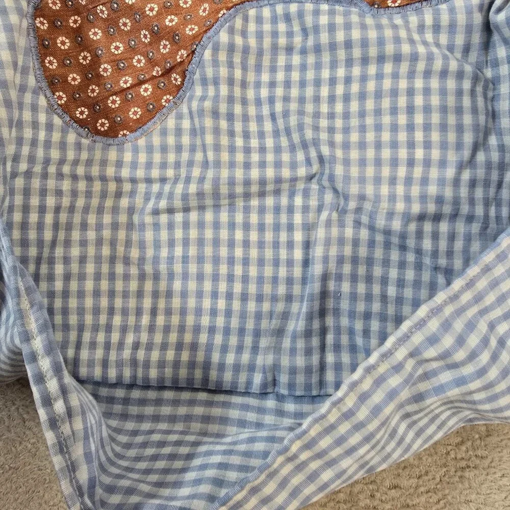 Vintage Baby Bib Blue Gingham Cowboy Hat Applique Pocket Boy Handmade Country